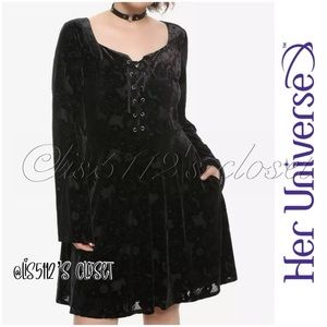 Her Universe Disney Hocus Pocus Flocked Velvet Bell Sleeve Gothic Dress 1X 14 16